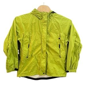 LL Bean Misses XL Lime Green Hooded Rain Jacket Windbreaker 9AB46 Nylon Ripstop